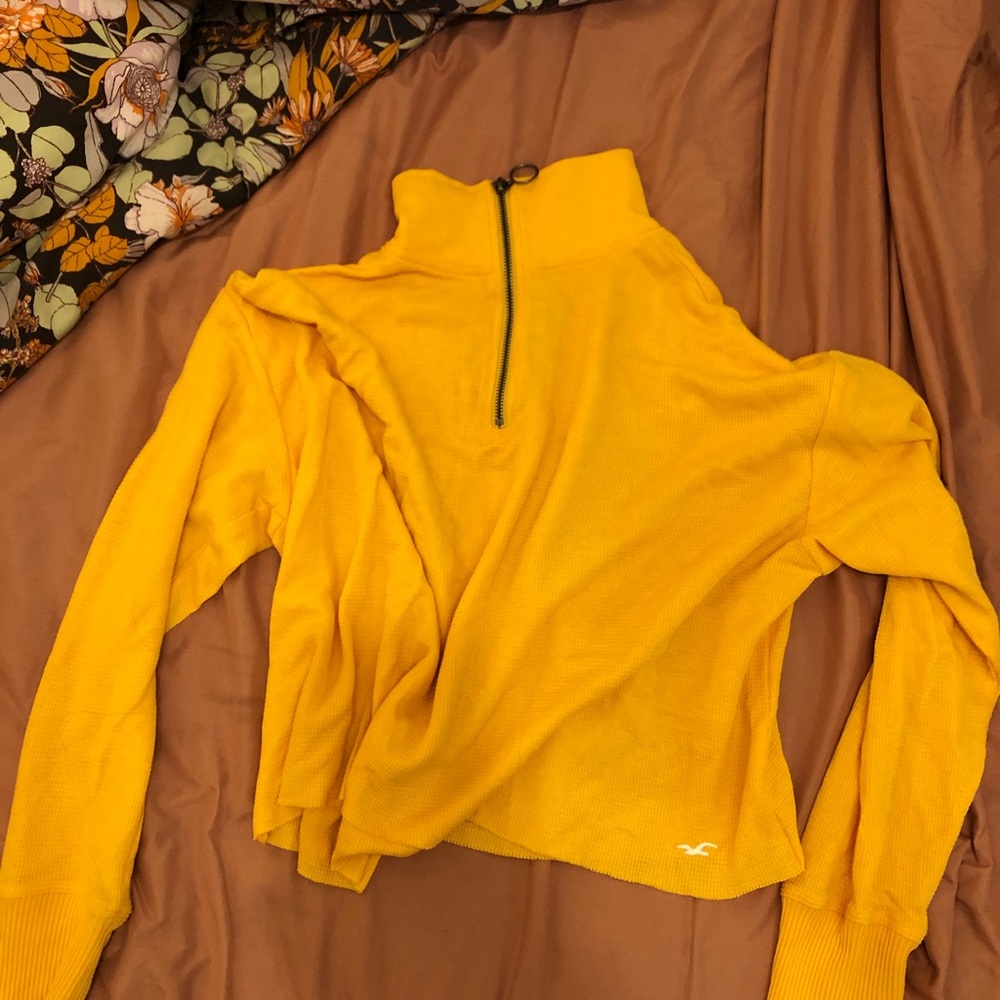Hollister Yellow Crop Waffle Knit Sweatshirt